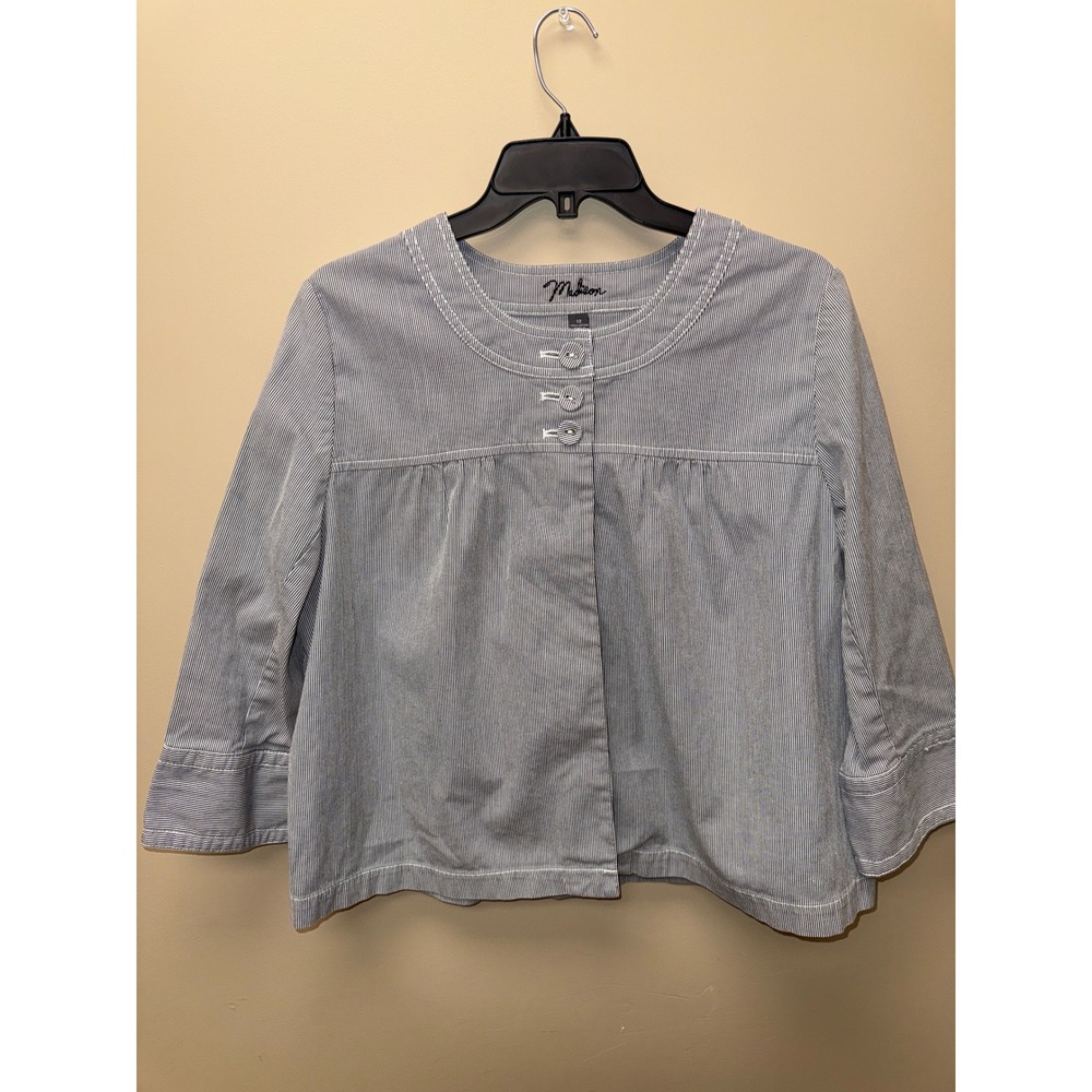 Madison Womens Navy Blue White Pinstripe Cotton Button Front Jacket Size 12